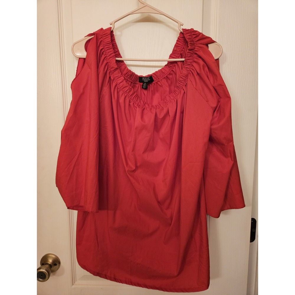 Rouge Collection Womens Red Boho Peasant Blouse Romantic 2X